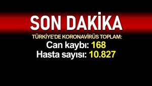 Türkiye'de can kaybı 168'e, vaka sayısı 10 bin 827'ye yükseldi