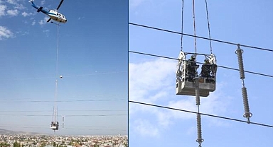 Kesintisiz enerji için helikoptere bağlı sepette saatlerce mesai yapıyorlar