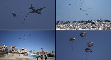 BAE ve Ürdün, bazı Avrupa ülkelerinin desteğiyle kıtlıkla boğuşan Gazze'ye havadan yardım malzemesi indirdi